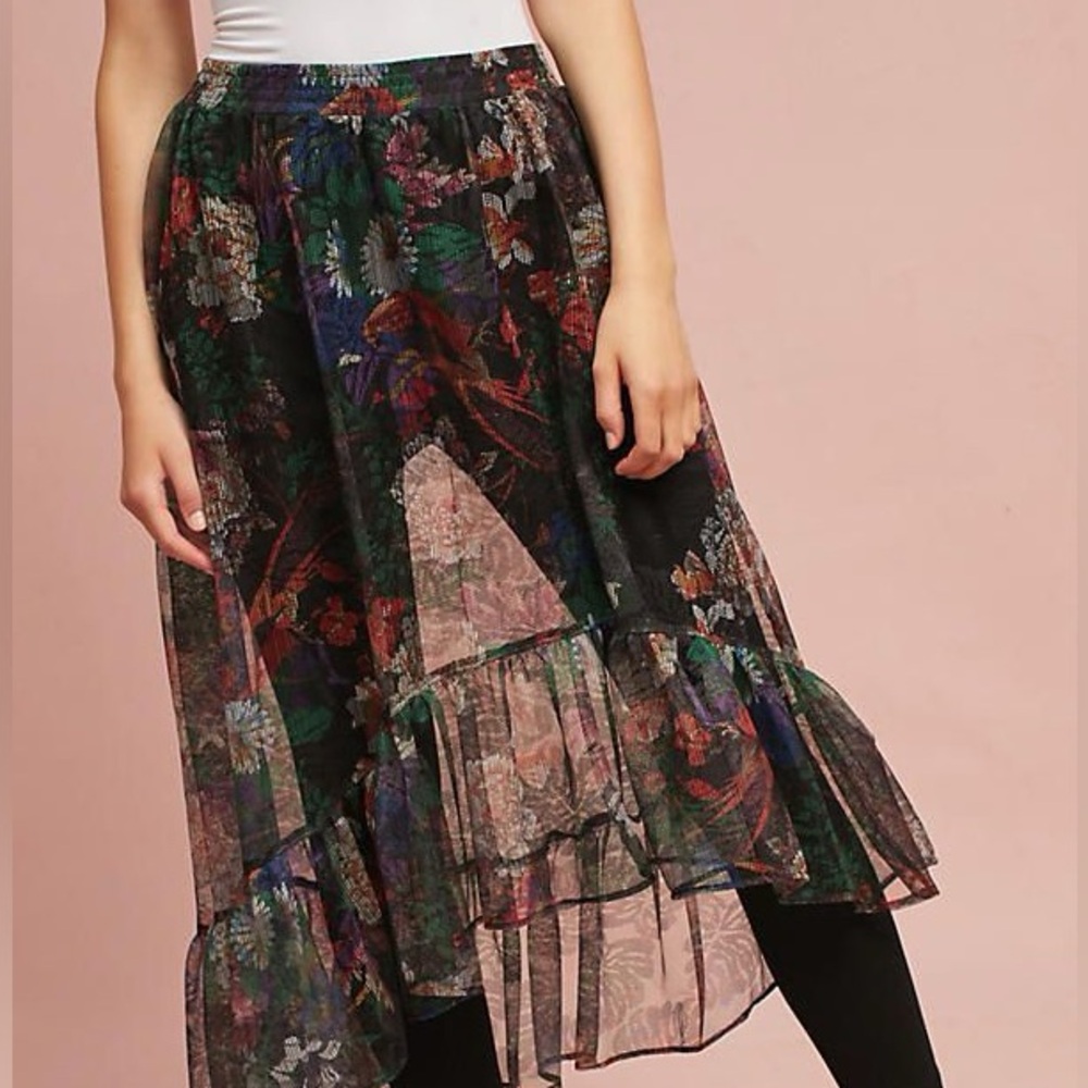 Anthropologie Meena Skirted Pants, by Maeve Floral Ruffle Midi Skirt Size M NWOT - Picture 14 of 14